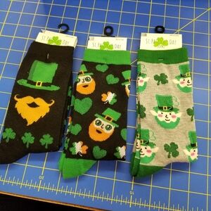 St Patrick's Day Crew Sock Shoe Sz 4-10 Set of 3